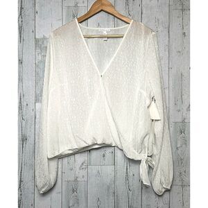 Leith Iridescent Light-Catching Sheer Floral Faux Wrap Top Blouse Sz. 1X NWT